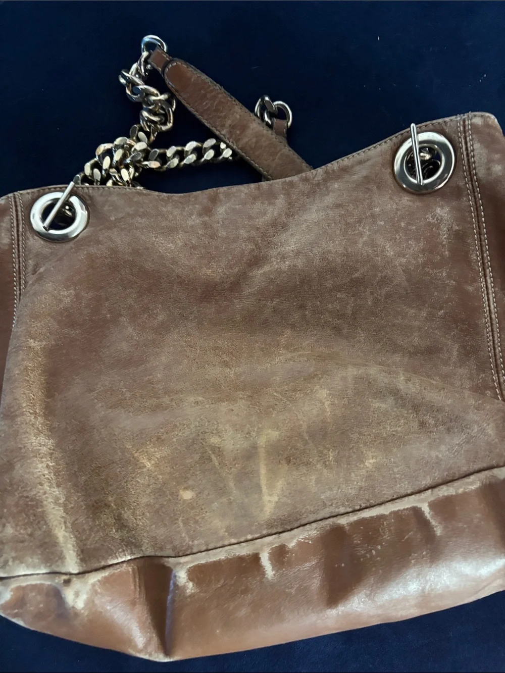 Valentino Brown Tan Leather Chain-Handle Shoulder Bag